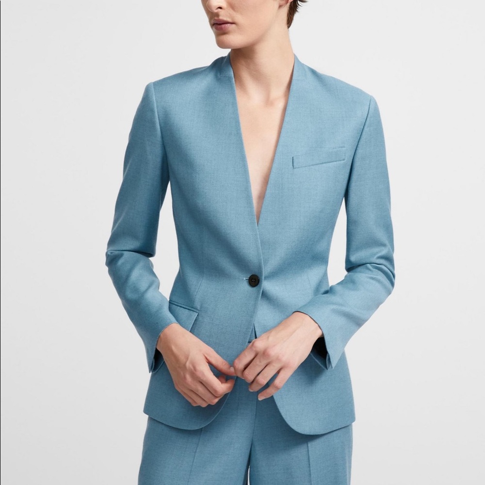Theory Blue Collarless Staple Blazer